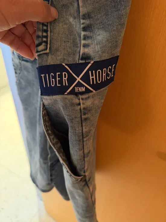 Tiger x Horse Mens Denim Overall Size Medium Blue West Snow Wash Pocket Casual - Picture 13 of 14